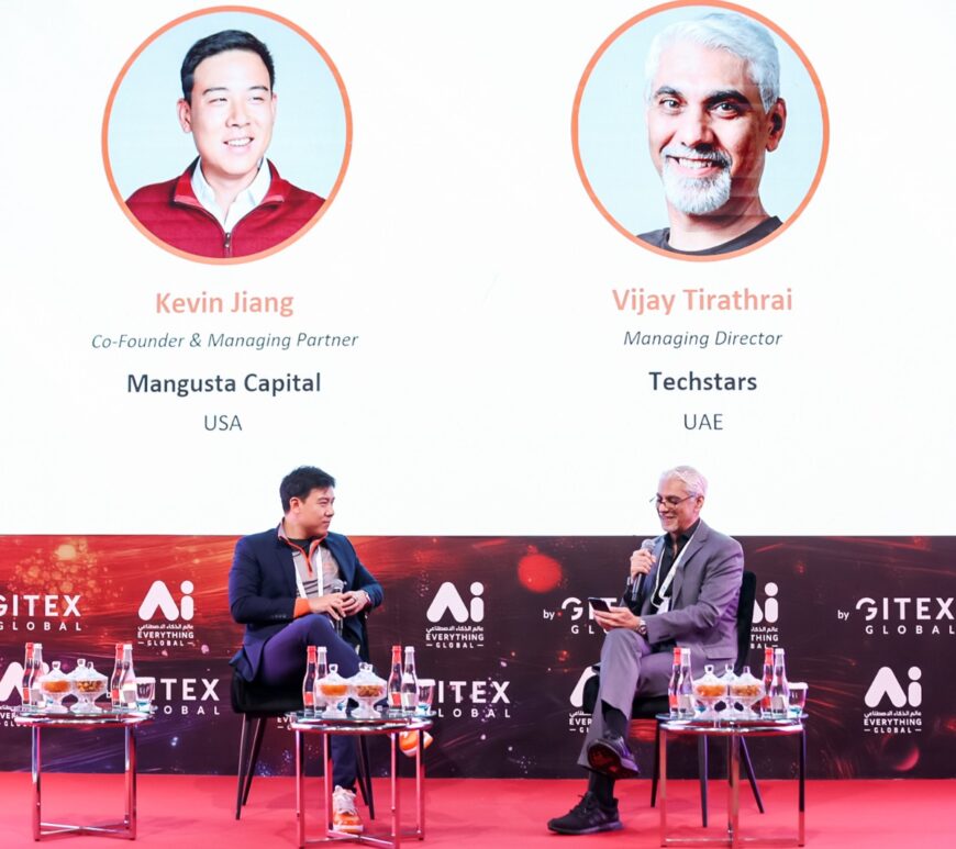 (L-R) Kevin Jiang, Co-Founder & Managing Partner at Mangusta Capital, USA; Vijay Tirathrai, Managing Director at Techstars, UAE